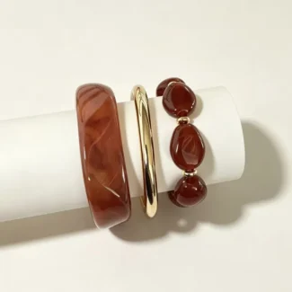 Amber Agate Bracelet Stack Set Of 3