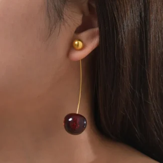 Cherry Drop Threader Earrings