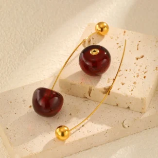 AVS Jewellery – Cherry Drop Threader Earrings on stone