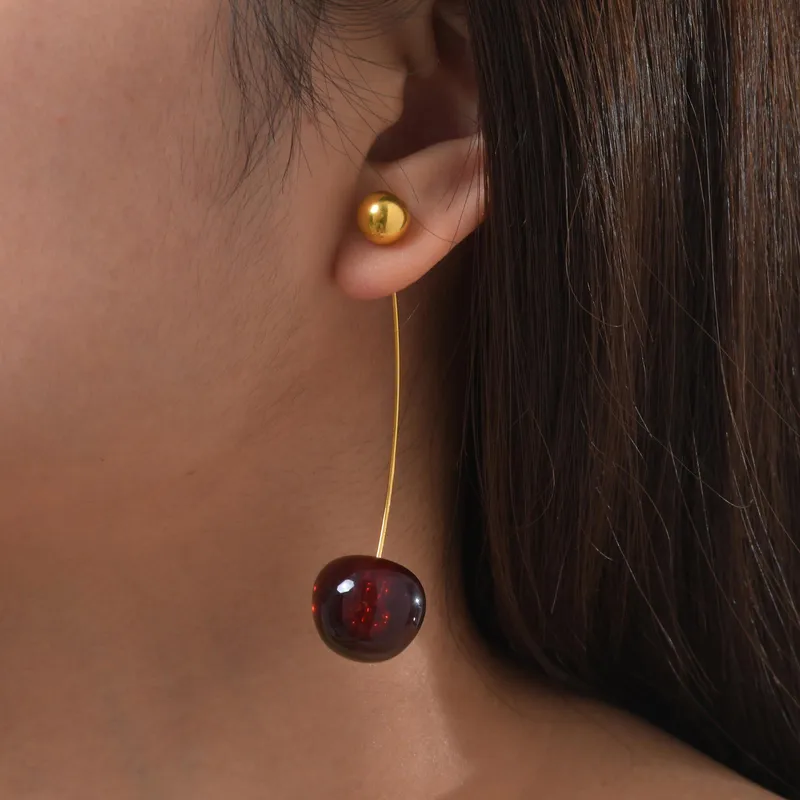 Cherry Drop Threader Earrings