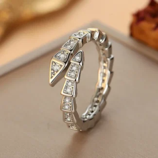 Crystal Serpent Wrap Ring Silver